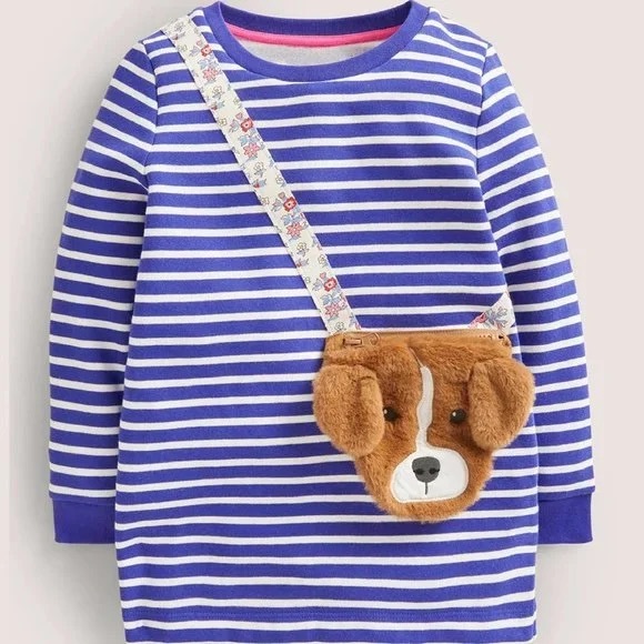 Mini Boden Other - Mini Boden NWOT Appliqué Pocket Tunic Dress Fleece Teddy Bear 11-12